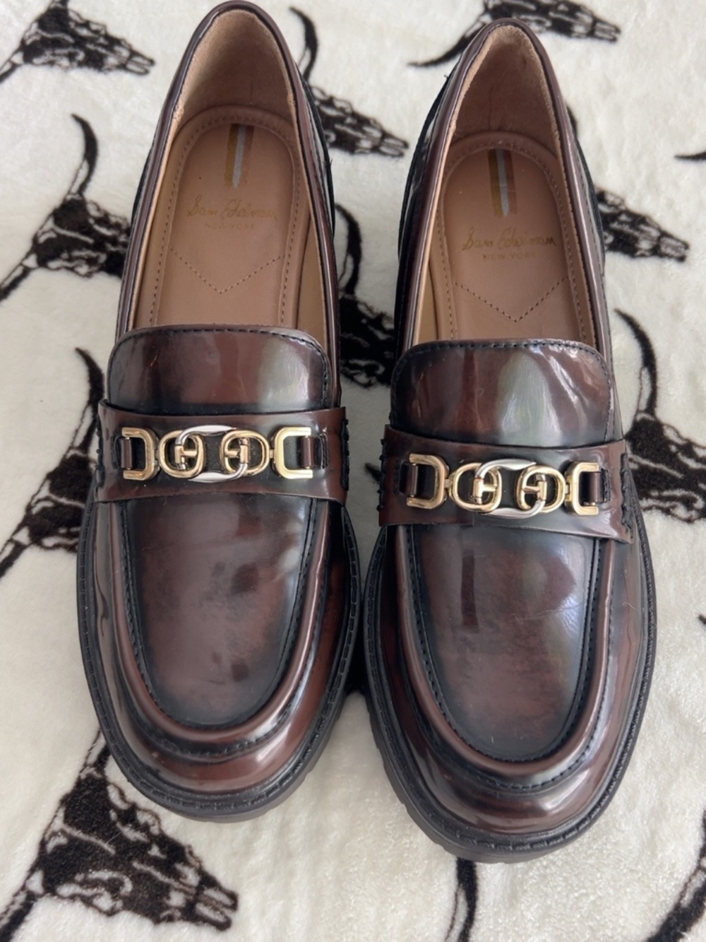 Sam Edelman Burgundy Oxblood Patent Chain Lug Loafers Size 8